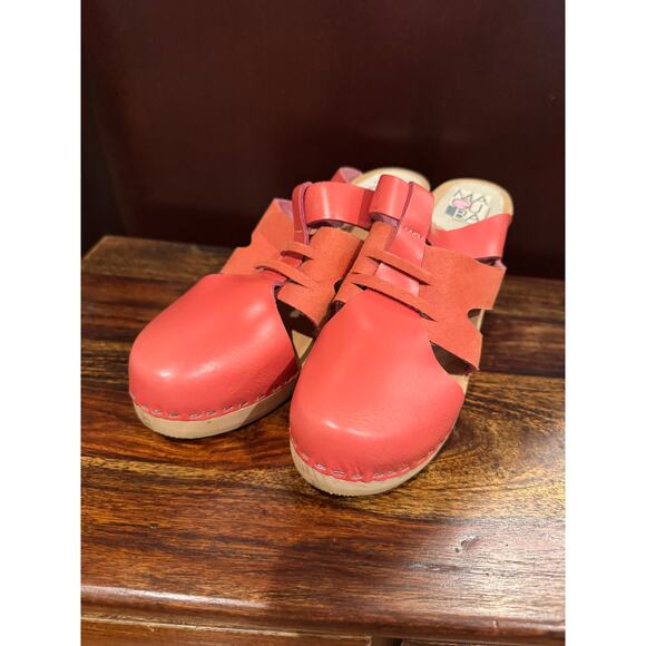 New Maguba Leather & Wood Clogs Paris Model – Bright Coral Pink Size 8 - Picture 5 of 8